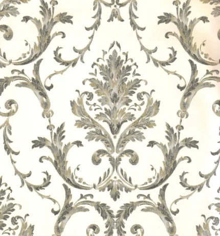DAMASK - Traditional Cream, Grey Wallpaper Sample