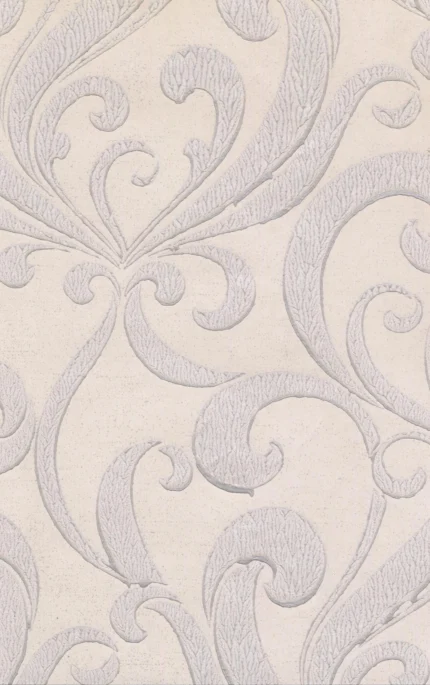 Damask, Traditional  Unpasted Color Cream, Violet Wallpaper Sample