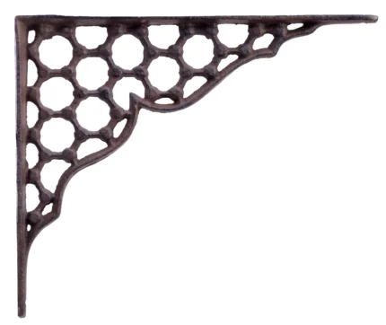 Decorative Shelf Bracket, Hexagon Lattice, Rust Brown Cast Iron, 9.25"
