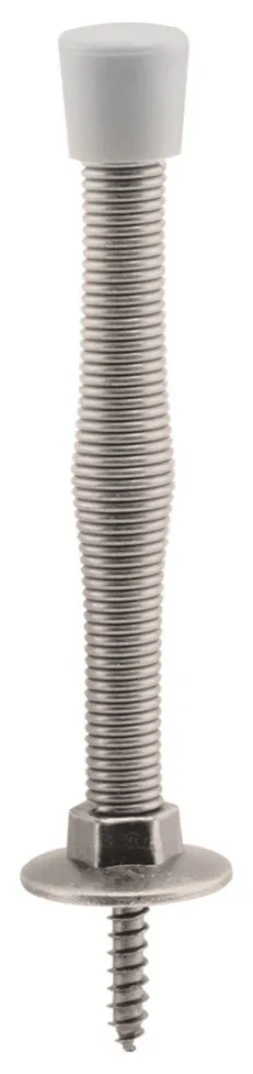 Door Stop, Spring Steel, Satin Nickel, Rubber Tip, Baseboard Mount