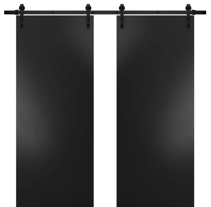 Double Barn Door 64 x 96 & Hardware | Planum 0010 Black Matte | 13FT Rail - Image 1