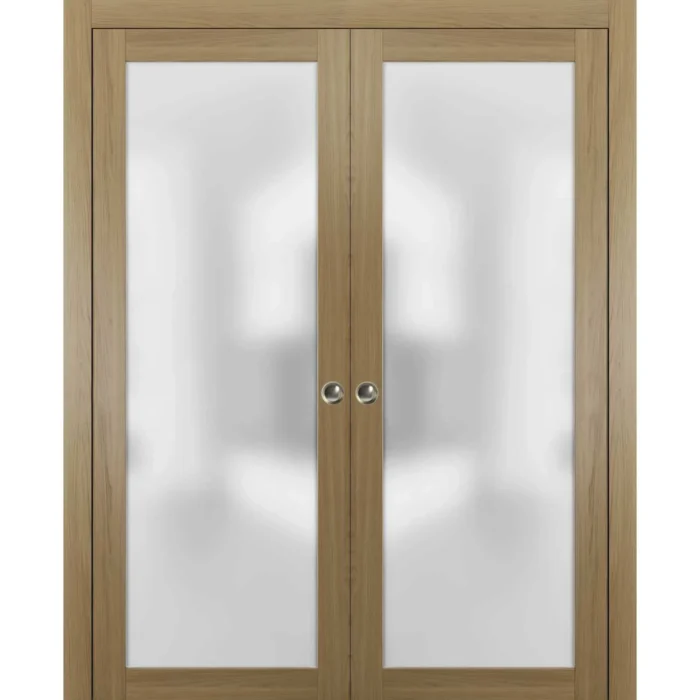 Double Pocket Door 64x80 Frosted Glass | Planum 2102 Honey Ash - Image 1