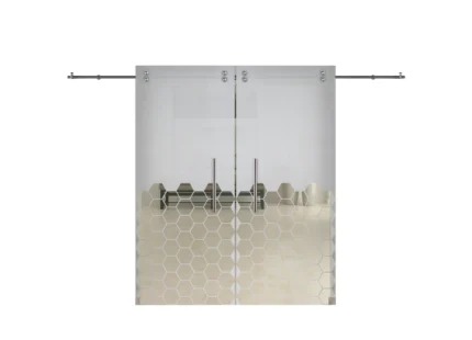 Double Sliding Glass Barn Door  Design V2000 , Semi-Private, 2x 28"x81"