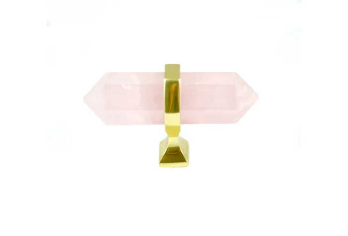 Dresser Drawer Handles 3" Rose Quartz Drawer Pulls, Brass - Image 1