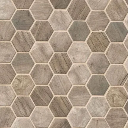 Driftwood Hexagon Pattern Recycled Glass Mosaic, Sample