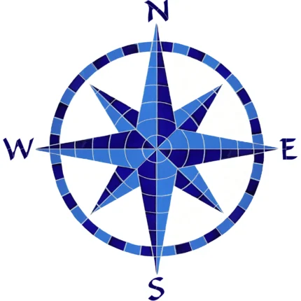 Eight Point Compass Ceramic Swimming Pool Mosaic 42"x41", Blue