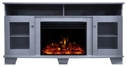 Electric Fireplace Heater With 59" Slate Blue TV Stand, Deep Log Display