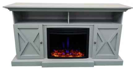 Electric Fireplace TV Stand and Color-Changing LED Heater Insert, Slate Blue