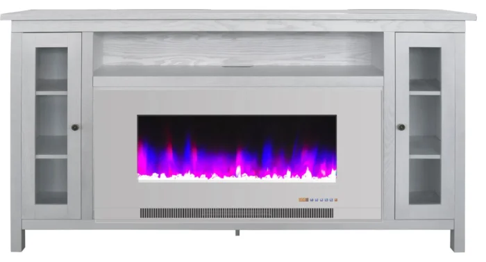 Electric Fireplace TV Stand and Color-Changing LED Heater Insert, White/Black - Image 1