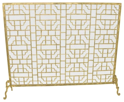 Elegant Geometric Single Panel Flat Fireplace Screen Grid Pattern Firescreen