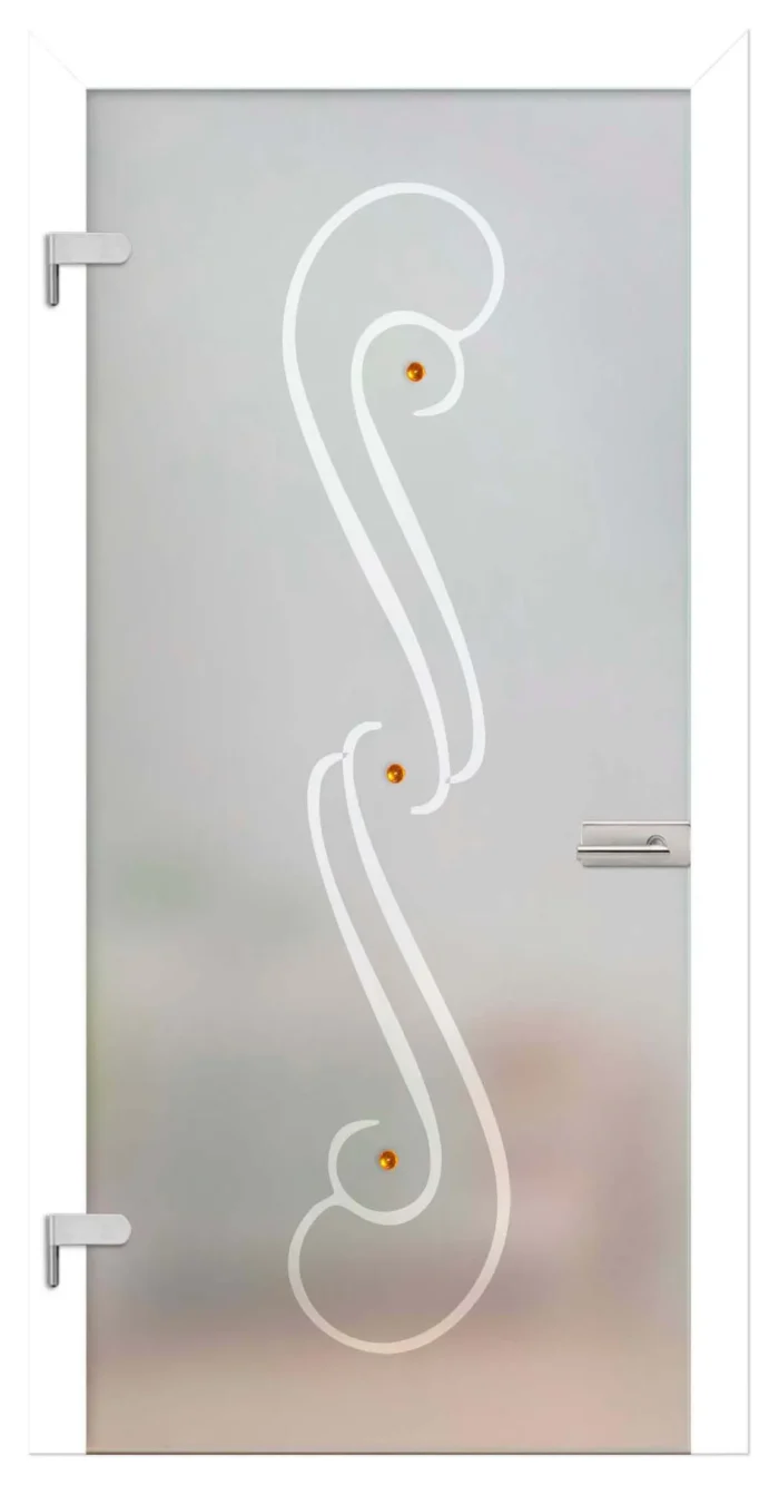 Elegant Hinged Glass Door, Full-Private with Frosted Design & Gemstones, 28"x81" - Image 1