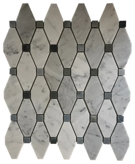 Elongated Octagon Waterjet Mosaic With Bianco Carrara & Blue Stone Dot