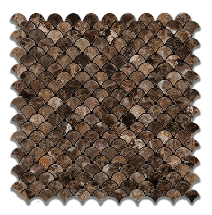 Emperador Dark Marble Polished Fan Mosaic Tile - Image 1