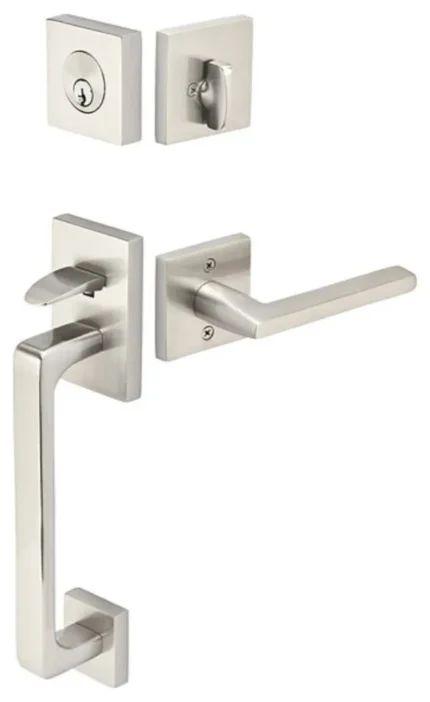 Emtek Baden Keyed Entry Modern Handleset, Helios Levers, Satin Nickel, Left Hand