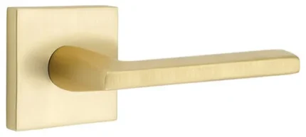 Emtek Passage Handle Set Square Rosette Left Handed Helios Lever, Satin Brass