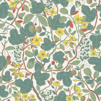 Ewald Turquoise Garden Vines Wallpaper Bolt