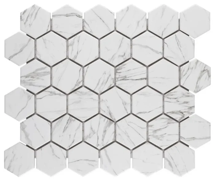 Flo 2" Hex Porcelain Mosaic, White Marble Tile, Sample - Image 1