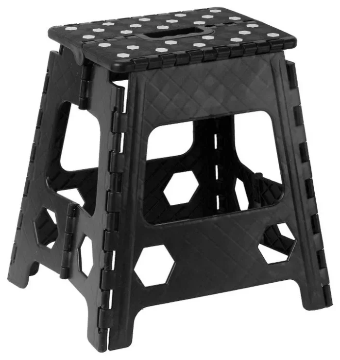 Folding Step Stool 15" With Anti Slip Dots, Black - Image 1