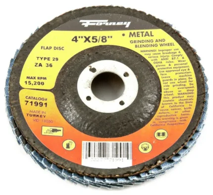 Forney 71991 Blue Zirconia Flap Disc, 36 Grit, Type 29, 4" x 5/8" Arbor, ZA36