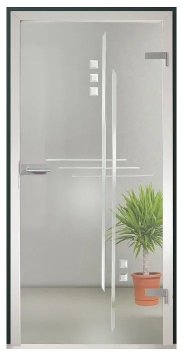 Frameless Office Glass Door, Clear Glass + Frosted Lines &  Transparent Rhinesto