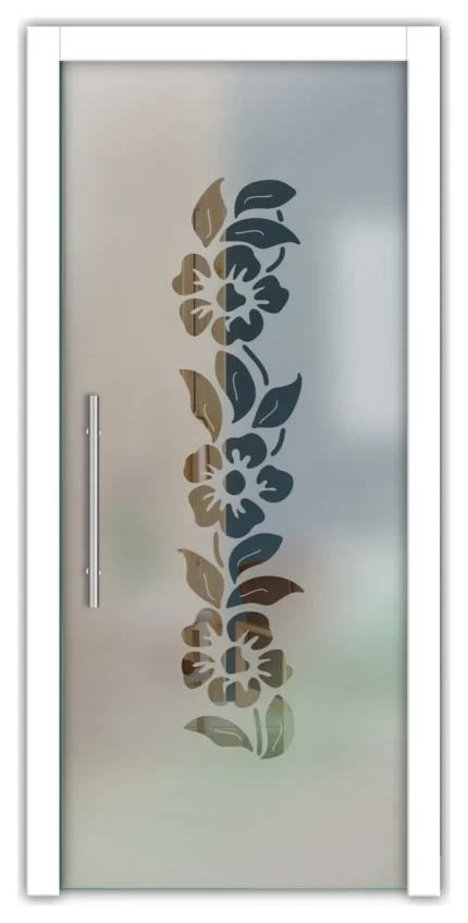 Frameless Pocket Sliding Glass Door, Sandblasted Design, 24"x80" Inches, T-Handle Bar, Semi-Private