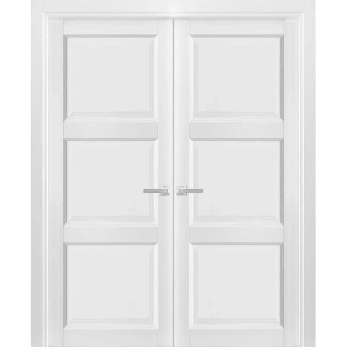 French Double Panel Interior Doors with Hardware|Lucia 2661 White Silk -60x80 - Image 1