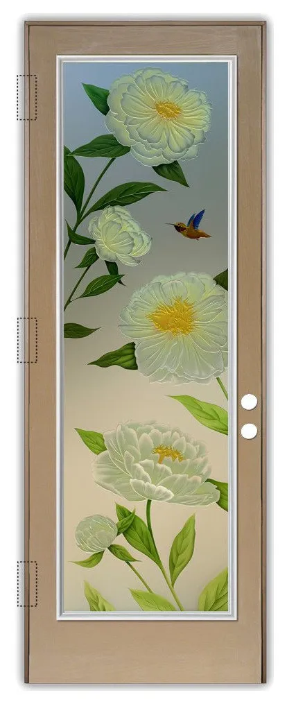 Front Doors - Peonies Frosted Glass Design - 30" x 80" - CUSTOMIZE ANY SIZE...