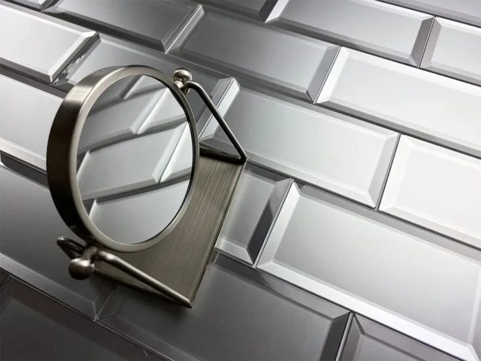Frosted 3"x 6" Beveled Glass Subway Tile,Matte Gray, Piece - Image 1