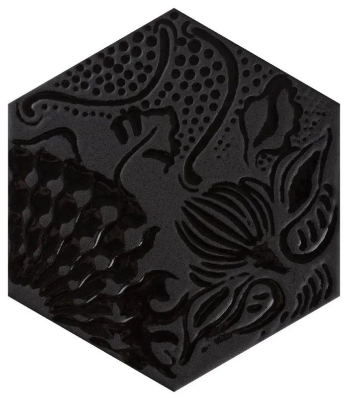 Gaudi Lux Hex Black Porcelain Floor and Wall Tile - Image 1