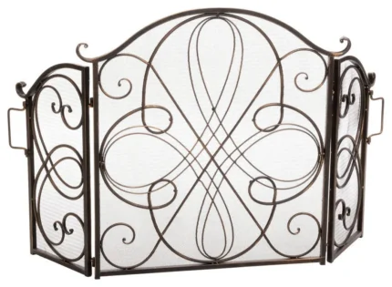 GDF Studio Rosalinda Floral Iron Fireplace Screen, Gold Finish