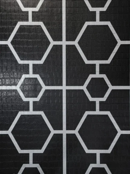 Geo Hexagon black silver metallic trellis lines wallpaper textured alligator 3D,