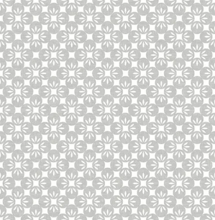 Geometric Floral Monochromatic Wallpaper, Medium Gray & White, Bolt