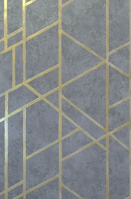 Geometric fractal lines gray gold faux plaster Textured Wallpaper , 8.5" X 11" S