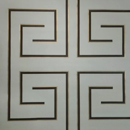 Geometric Greek Key lines Brown Gold taupe tan metallic textured wallpaper rolls, 2.3 Ft X 33 Ft - Triple Roll
