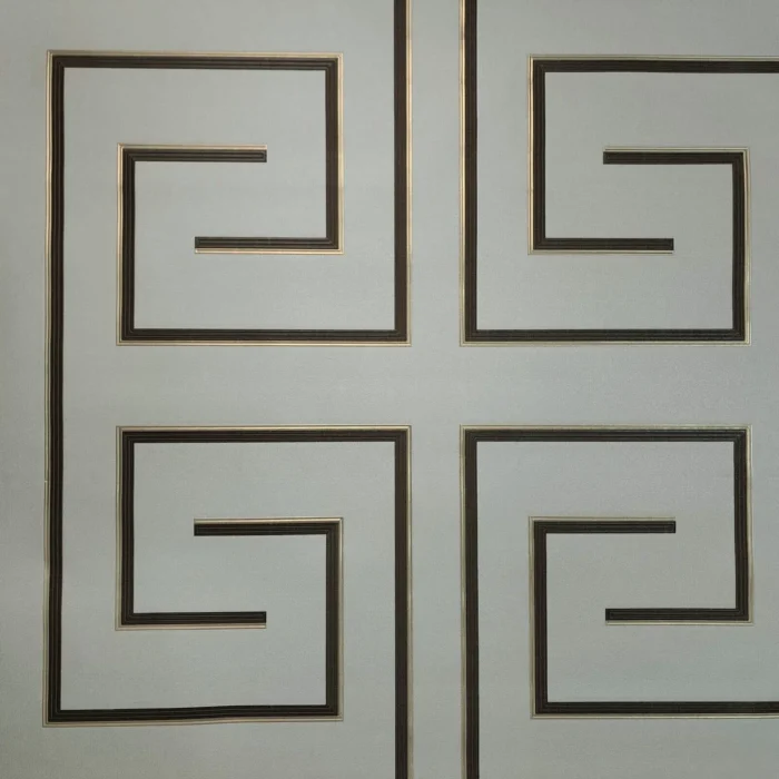Geometric Greek Key lines Brown Gold taupe tan metallic textured wallpaper rolls, 2.3 Ft X 33 Ft - Triple Roll - Image 1