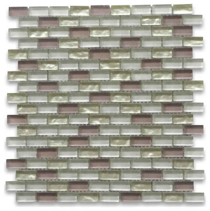 Glass Mosaic Tile Pink Light Yellow & Beige Glass Accent Backsplashes, 1 sheet - Image 1