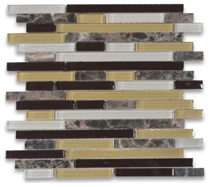 Glass Mosaic Tile Yellow Brown White Glass Emperador Dark Marble Cane, 1 sheet