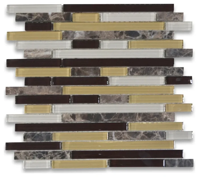 Glass Mosaic Tile Yellow Brown White Glass Emperador Dark Marble Cane, 1 sheet - Image 1