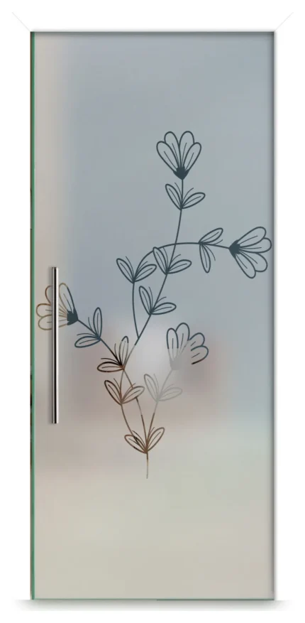 Glass Sliding Pocket Door With Frosted Design, 24"x80", T-Handle Bar, Semi-Private
