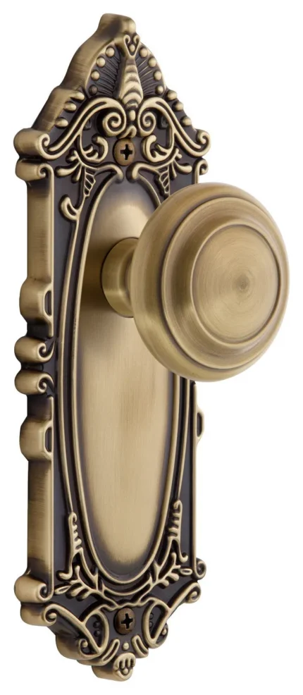 Grande Victorian Plate Privacy with Circulaire Knob in Vintage Brass