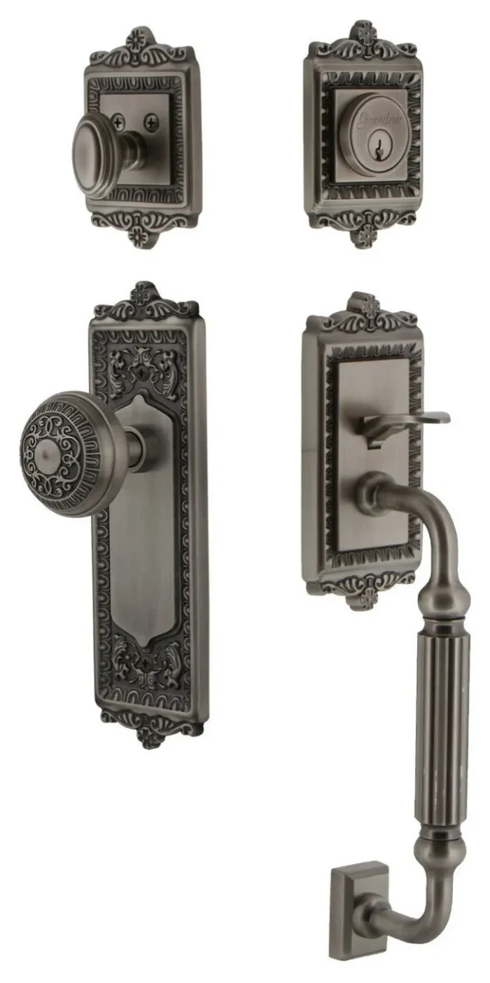 Grandeur WINWIN_ESET_234_FG Windsor Solid Brass Rose Keyed Entry - Antique - Image 1