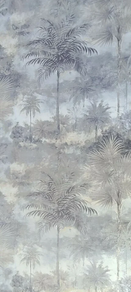 Gray Blue gold floral tropical palm leaves wallpaper, 8.5" X 11" Sample