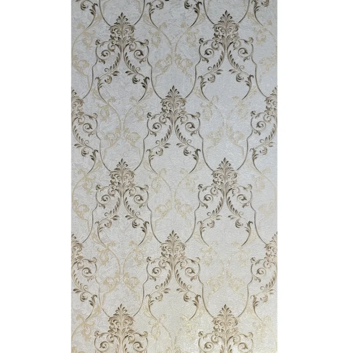 Grayish off white bronze gold metallic Victorian damask Textured Wallpaper rolls, Roll 27 Inc X 33 Ft - Image 1