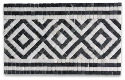 Guitam Black White 7.1x11.7 Marble Mosaic Border Listello Tile Tumbled, 1 piece