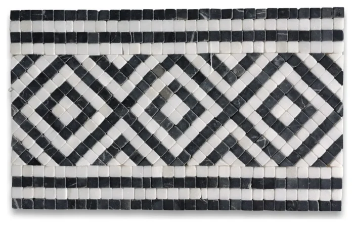Guitam Black White 7.1x11.7 Marble Mosaic Border Listello Tile Tumbled, 1 piece - Image 1