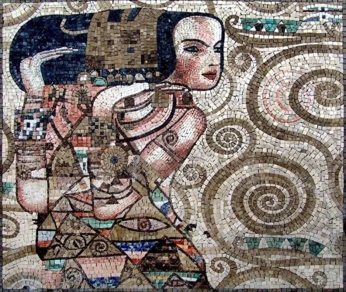 Gustav Klimt, Expectation", Mosaic Reproduction", 35"x43" - Image 1