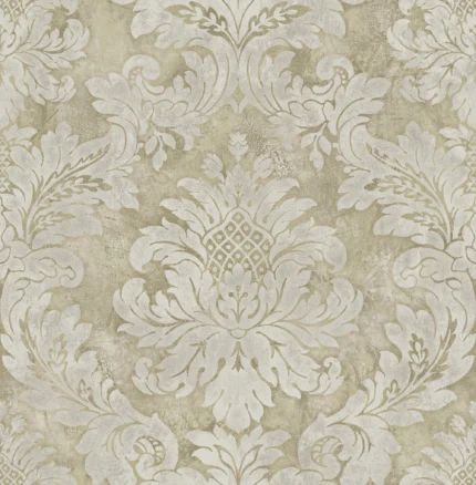 Hampstead Damask Wallpaper Bolt, Metallic Pewter and Greige