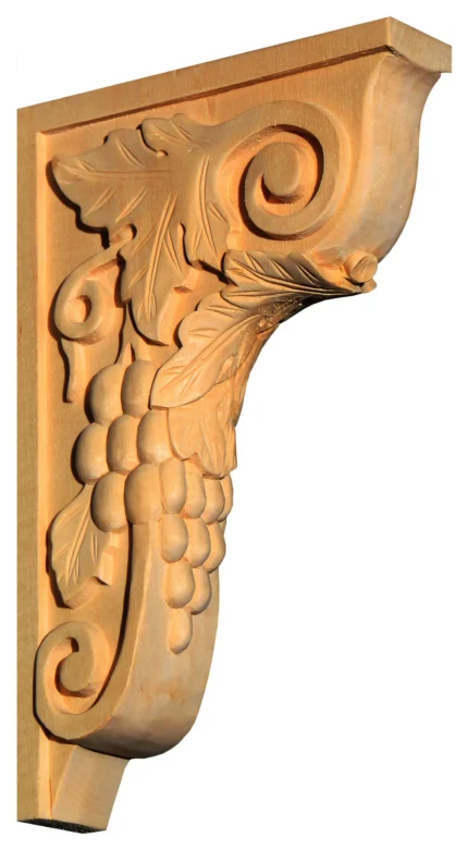 Hand carved grapes corbel in Basswood, 6.5"W x 1.75"Th x 10.5"H