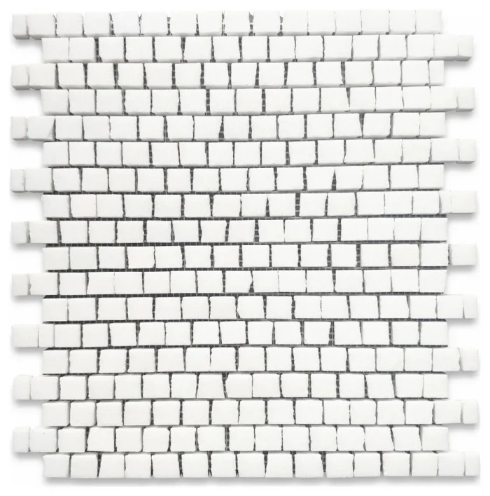Hand Clipped Thassos White Marble Random Broken Mosaic Tile Honed, 1 sheet - Image 1