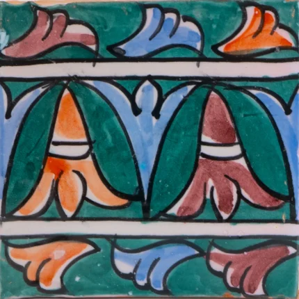 Hand Painted Border Moroccan Tile, Green/blue/Orange